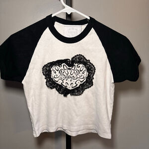 Women's HAPPY White & Black Short Sleeve Tee XL